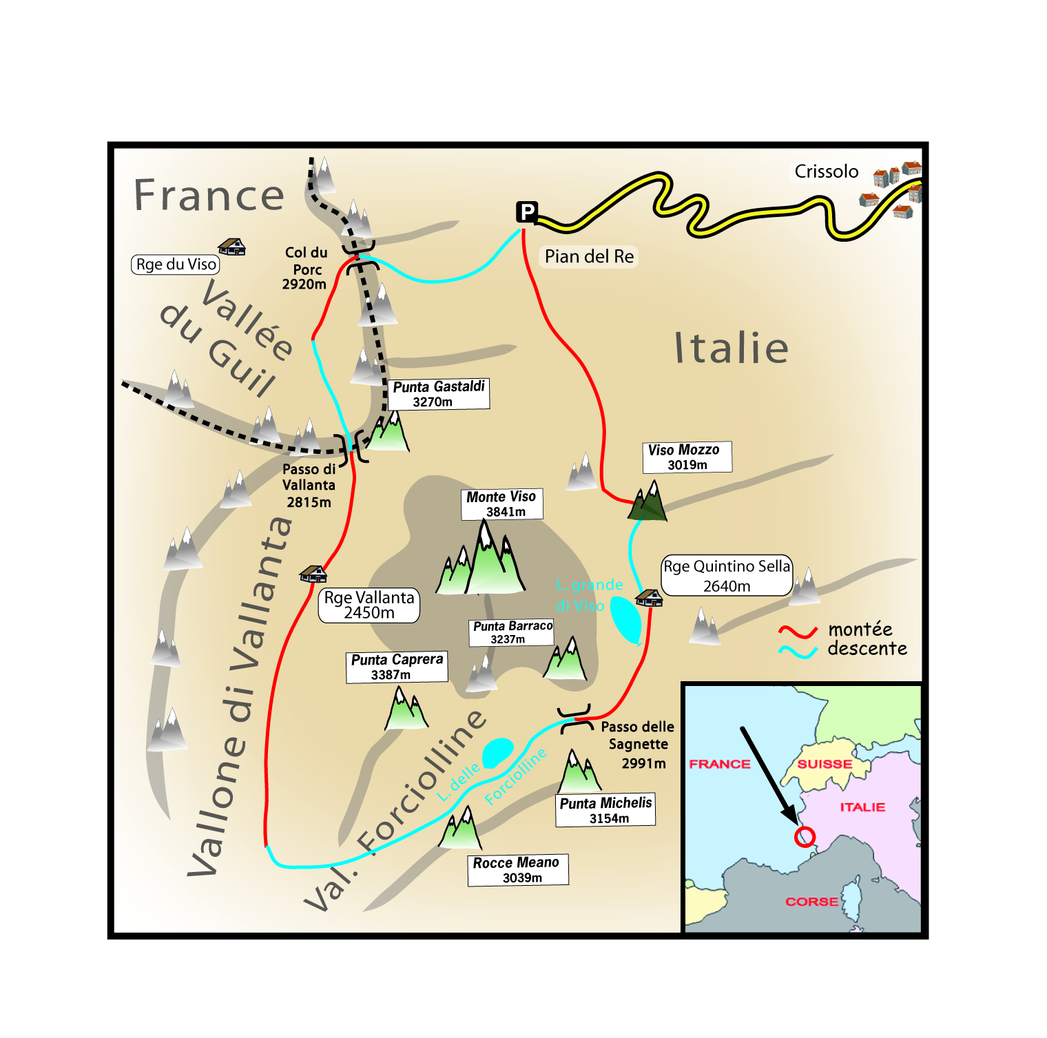 Carte de raid à ski au Viso